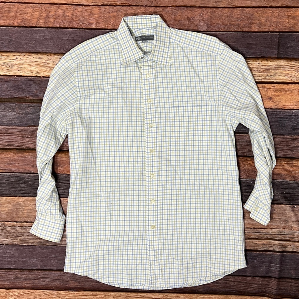 Hickey Freeman Checkered Mens Dress Button Down Long Sleeve Shirt